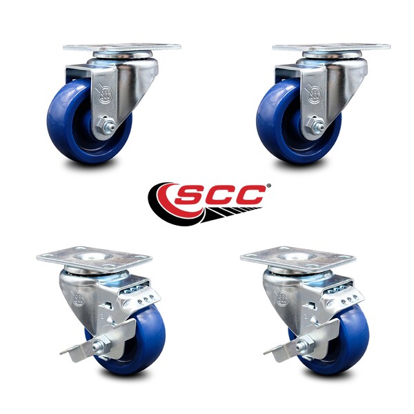 Service Caster 3 Inch Solid Polyurethane Wheel Swivel Top Plate Caster Set with 2 Brakes SCC SCC-20S314-SPUS-2-TLB-2 - main